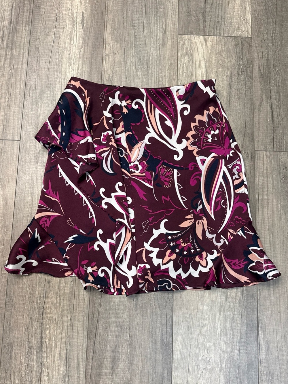 Banana Republic Burgundy and Pink Floral Ruffle Mini Skirt